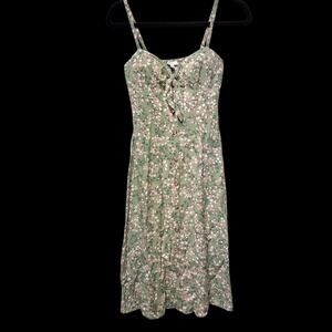 Y2K Cottagecore Boho Ditsy Green floral sundress spaghetti strap "Friends" small